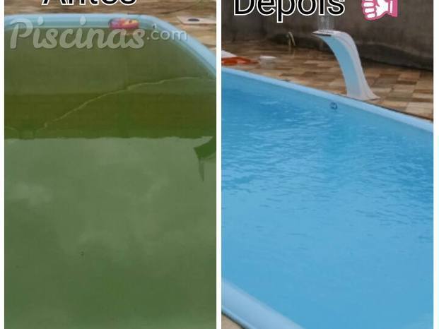 Antes e depois da limpeza de piscina